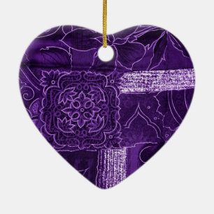 Ornement En Céramique Tissu de Patchwork Floral Violet