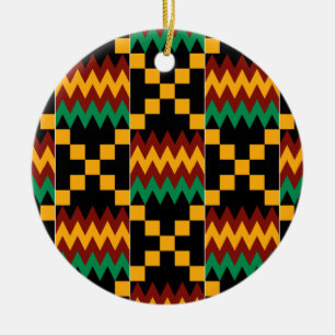Ornement En Céramique Tissu Kente jaune, vert, rouge, noir