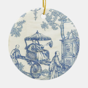 Ornement En Céramique Toile en bleu et blanc
