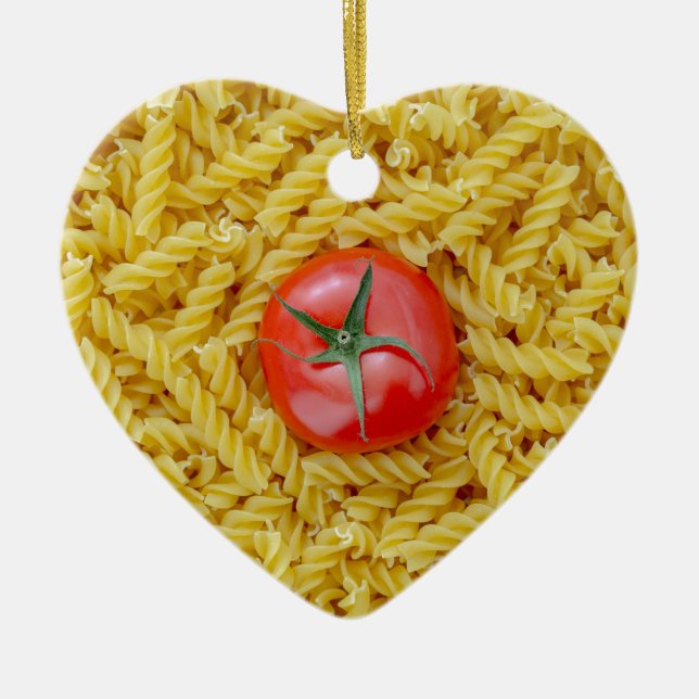Ornement En Céramique Tomate aux pâtes fusilli (Devant)