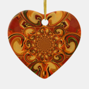 Ornement En Céramique Tons Motifs tourbillonnants Orange, Brown, vert