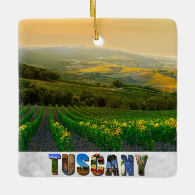 Ornement En Céramique Toscane Italie Vignoble italien Photo Noël (Devant)