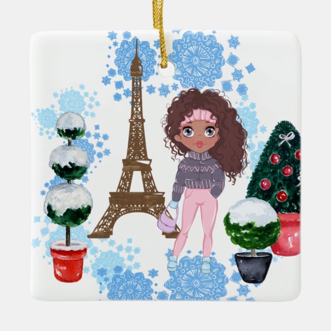 Ornement En Céramique Tour Eiffel afro-américaine personnalisée (Devant)