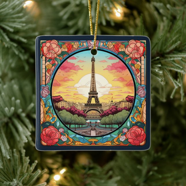 Ornement En Céramique Tour Eiffel Paris Paris Floral (Arbre)
