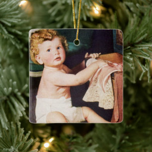 Ornement En Céramique Tout-petit mignon vintage jouant avec la commode à