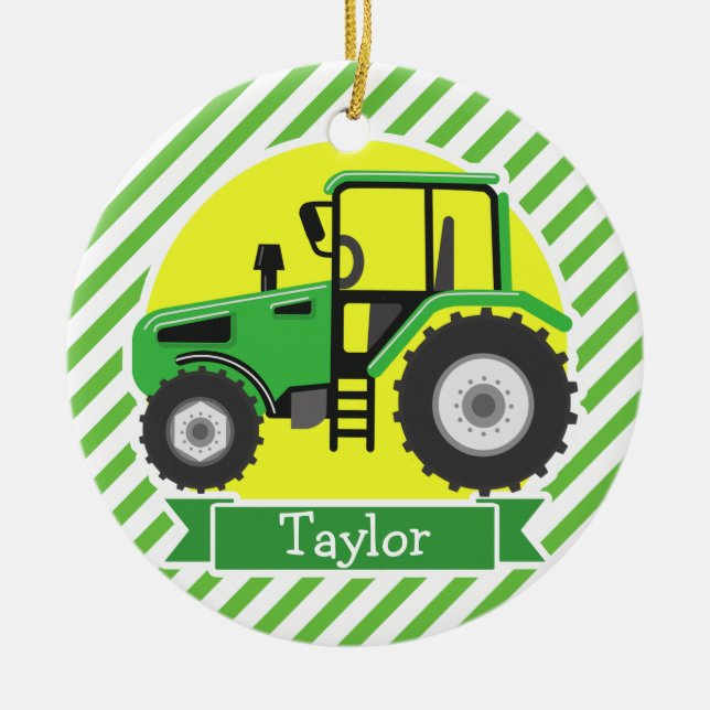 Ornement En Céramique Tracteur agricole vert avec jaune; vert et blanc (Devant)