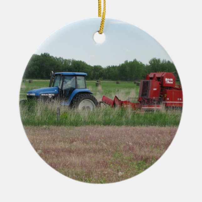 Ornement En Céramique Tracteur dans le domaine (Devant)