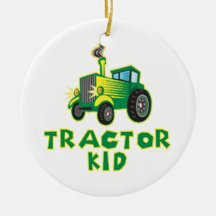 Ornement En Céramique Tracteur Kid, vert