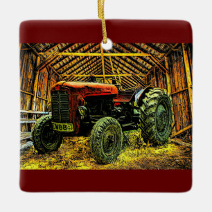 Ornement En Céramique Tracteur rouge antique Grange rustique