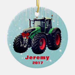 Ornement En Céramique Tracteur vert moderne personnalisé "Christmas 20X