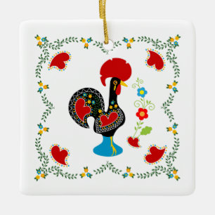 Ornement En Céramique Traditional Rooster of Portugal in black