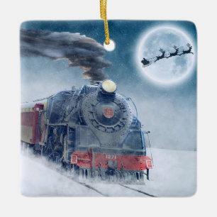 Ornement En Céramique Train à vapeur et renne
