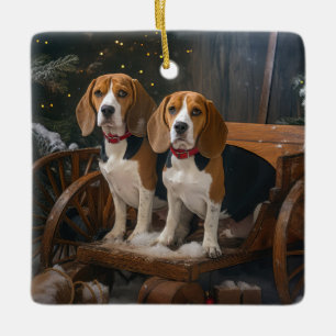 Ornement En Céramique Traîneau de Noël Décoratif Beagle Neigeux