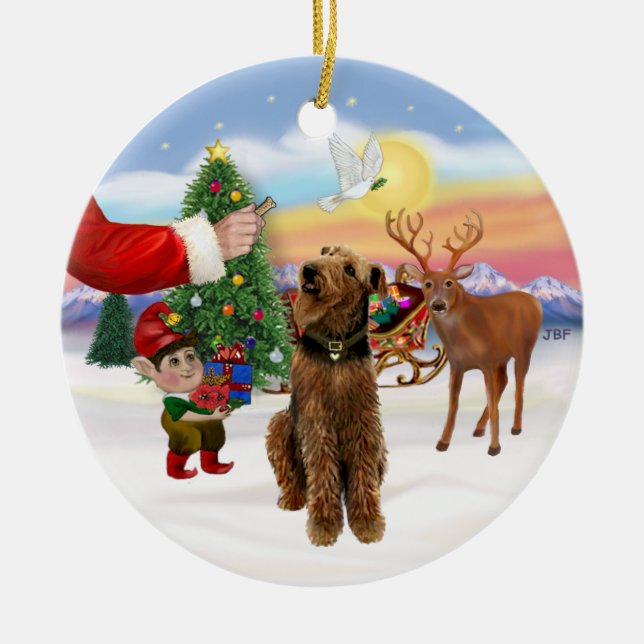 Ornement En Céramique Traitement pour un Airedale Terrier (Devant)