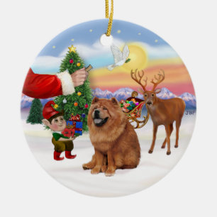 Ornement En Céramique Traitement pour un Chow Chow (rouge)