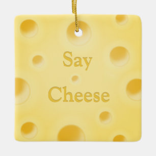 Ornement En Céramique Tranche de fromage jaune personnalisable "Say Chee