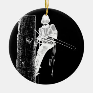 Ornement En Céramique Tree Surgeon Arborist at work present Chainsaw