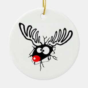 Ornement En Céramique Très drôle Rudolph, le dessin de Noël à nez ro