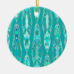 Ornement En Céramique Tribal Batik - Turquoise et Aquamarine