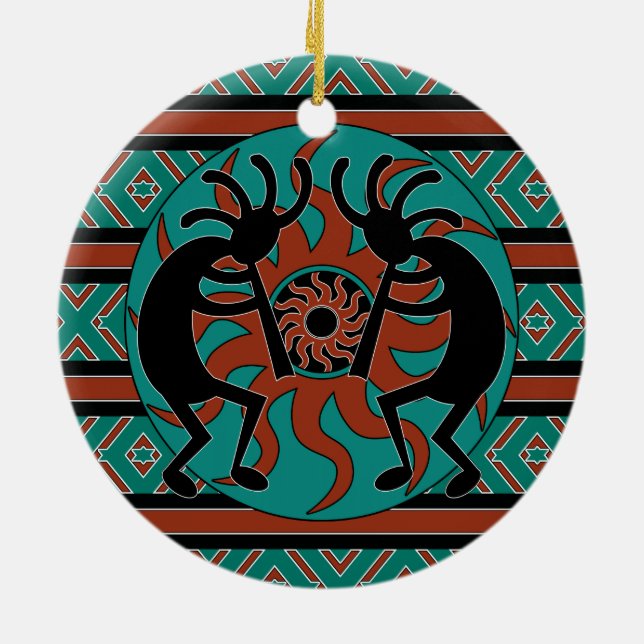 Ornement En Céramique Tribal Sun Turquoise Kokopelli Noël Sud-Ouest (Dos)
