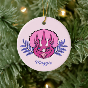 Ornement En Céramique Tricératops Joli Dinosaur Rose