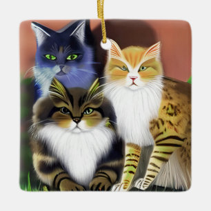 Ornement En Céramique Trois chats avec une attitude
