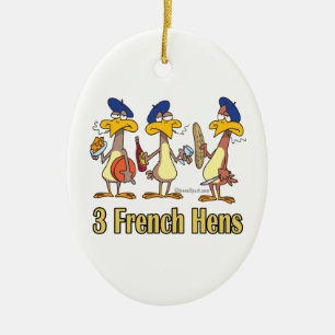Ornement En Céramique trois poules françaises 3e jour de noël
