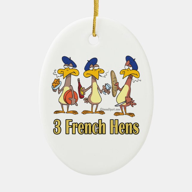 Ornement En Céramique trois poules françaises 3e jour de noël (Devant)