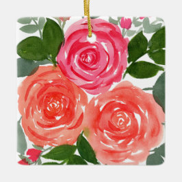 ORNEMENT EN CÉRAMIQUE TROIS ROSES DE COULEUR D'EAU