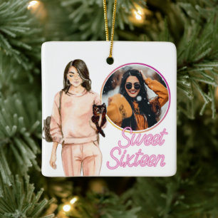 Ornement En Céramique Trois Sweet sixteen PHOTO Fille tendance Noël