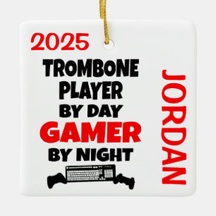 Ornement En Céramique Trombone Player aime jouer aux jeux vidéo