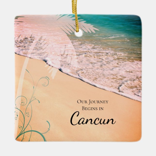 Ornement En Céramique Tropical Beach Destination Wedding Enregistrer la  (Devant)