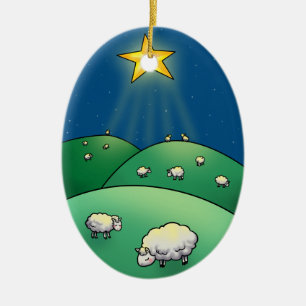 Ornement En Céramique Troupeau des moutons sous l'étoile de Noël
