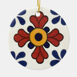 Ornement En Céramique Tuile de Talavera en rouge et bleu