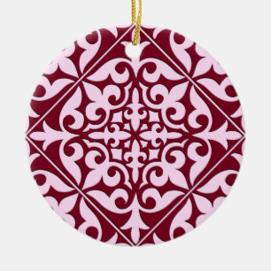 Ornement En Céramique Tuile marocaine - bordeaux et rose