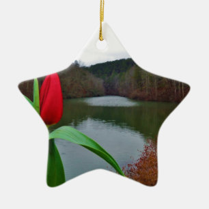 Ornement En Céramique Tulipe rouge printanière au lac Arrowhead