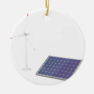 Ornement En Céramique Turbine de vent et panneau solaire