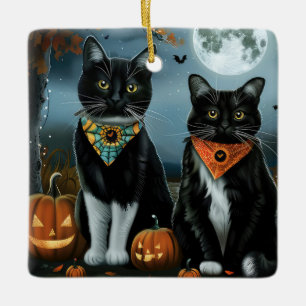 Ornement En Céramique Tuxedo Chat Halloween Éffrayant