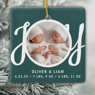 Ornement En Céramique Twins Noms Naissance Statistiques Photo Green Keep