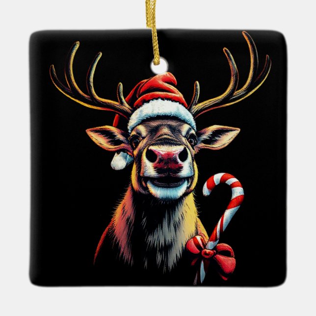 Ornement En Céramique Two Sided Christmas Reindeer  (Devant)