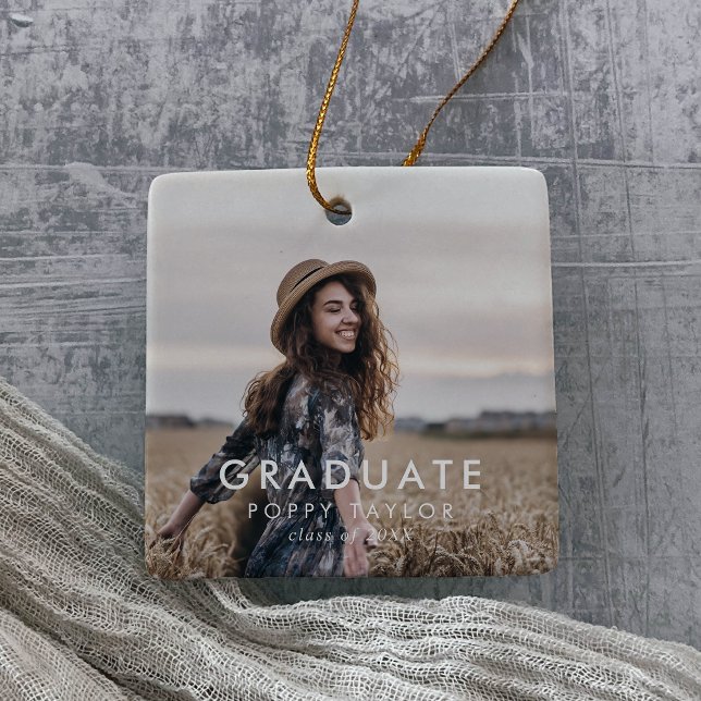 Ornement En Céramique Typographie chic Grad Photo Graduation Noël (Créateur téléchargé)