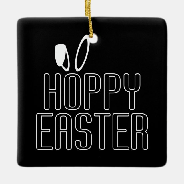 Ornement En Céramique Typographie simple du jeu de mots de Pâques Hoppy  (Devant)