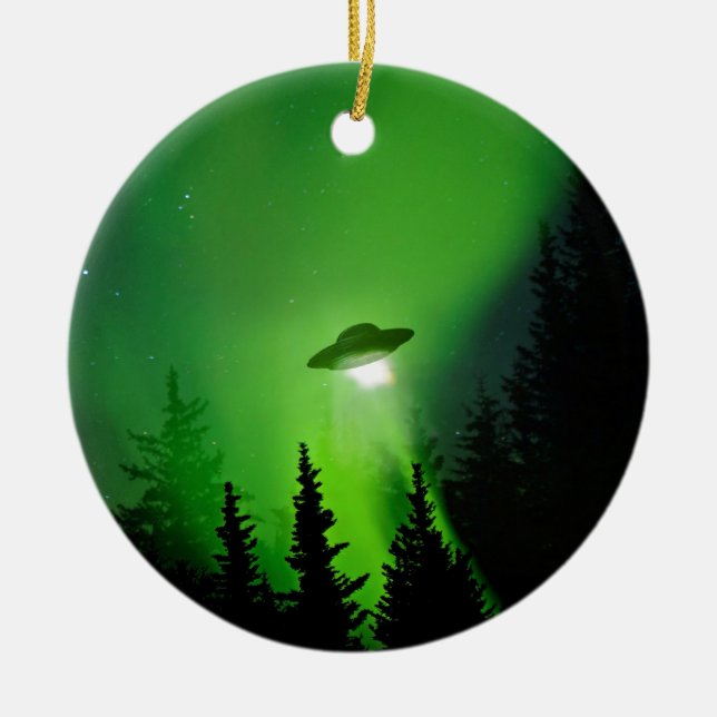 Ornement En Céramique UFO avec les lumières du nord (Devant)