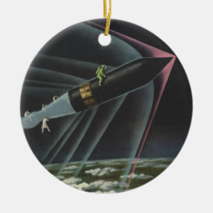 Ornement En Céramique Un astronaute de science-fiction vintage à cheval