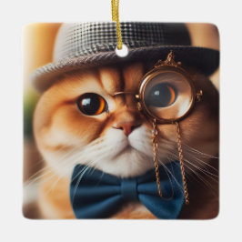 Ornement En Céramique Un chat portant un monocle VII
