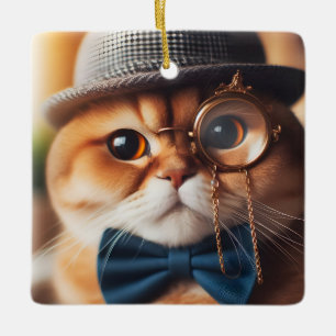 Ornement En Céramique Un chat portant un monocle VII