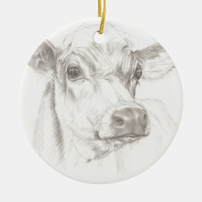 Ornement En Céramique Un dessin d'une jeune vache (Devant)