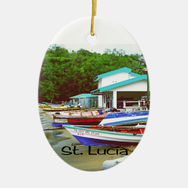 Ornement En Céramique Un village de pêche au St Lucia (Devant)