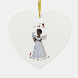 Ornement En Céramique Une fille allume Noël (l'Afro-américain)