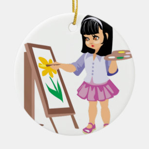 Ornement En Céramique Une petite fille avec une palette de peinture